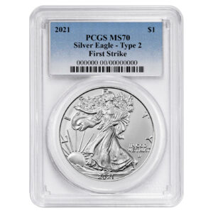 2021 $1 Type 2 American Silver Eagle PCGS MS70 FS Blue Label