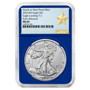 2021 (W) $1 Type 2 American Silver Eagle NGC MS69 ER West Point Star Label Blue Core