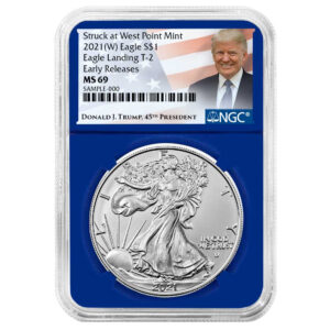 2021 (W) $1 Type 2 American Silver Eagle NGC MS69 ER Trump Label Blue Core