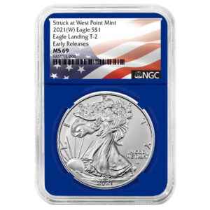 2021 (W) $1 Type 2 American Silver Eagle NGC MS69 ER Flag Label Blue Core