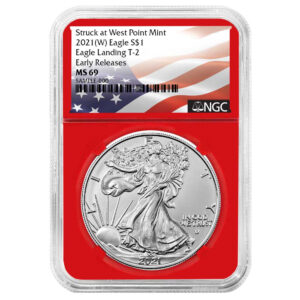 2021 (W) $1 Type 2 American Silver Eagle NGC MS69 ER Flag Label Red Core