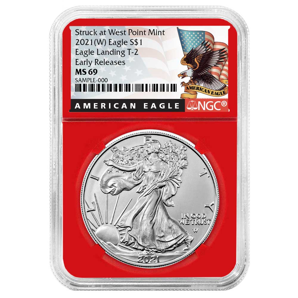 2021 (W) $1 Type 2 American Silver Eagle NGC MS69 ER Black Label Red Core