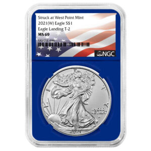 2021 (W) $1 Type 2 American Silver Eagle NGC MS69 Flag Label Blue Core