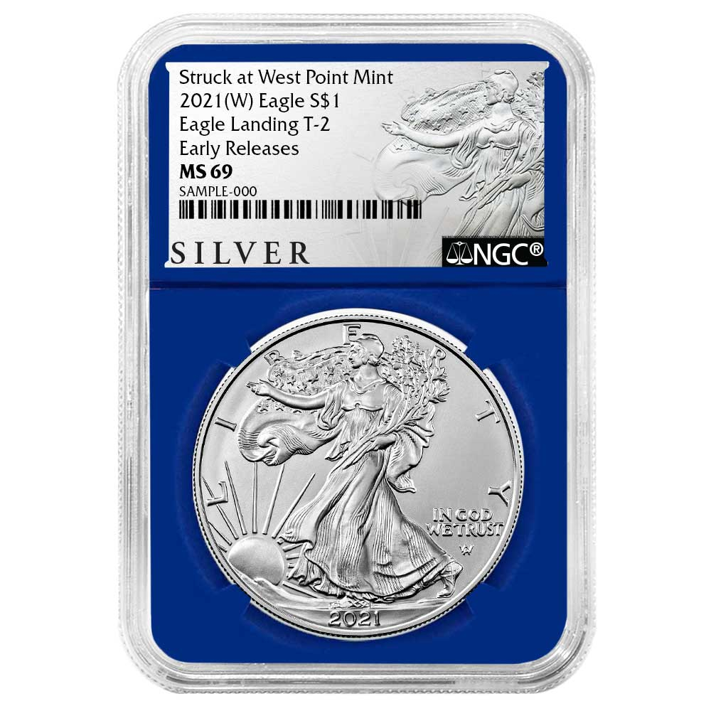 2021 (W) $1 Type 2 American Silver Eagle NGC MS69 ER ALS Label Blue Core