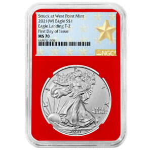 2021 (W) $1 Type 2 American Silver Eagle NGC MS70 FDI West Point Star Label Red Core