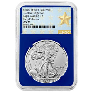 2021 (W) $1 Type 2 American Silver Eagle NGC MS70 ER West Point Star Label Blue Core