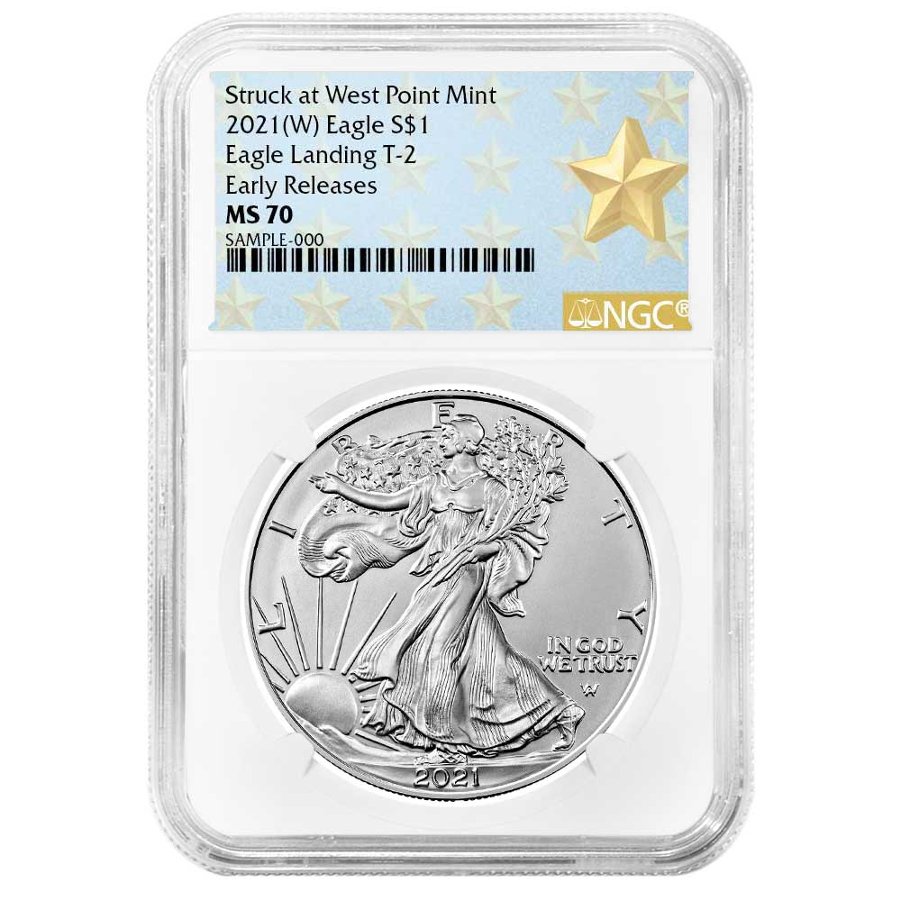 2021 (W) $1 Type 2 American Silver Eagle NGC MS70 ER West Point Star Label