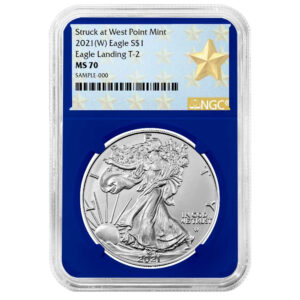 2021 (W) $1 Type 2 American Silver Eagle NGC MS70 West Point Star Label Blue Core