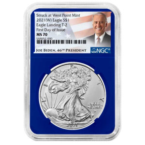 2021 (W) $1 Type 2 American Silver Eagle NGC MS70 FDI Biden Label Blue Core