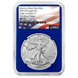 2021 (W) $1 Type 2 American Silver Eagle NGC MS70 FDI Flag Label Blue Core