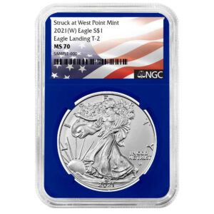 2021 (W) $1 Type 2 American Silver Eagle NGC MS70 Flag Label Blue Core