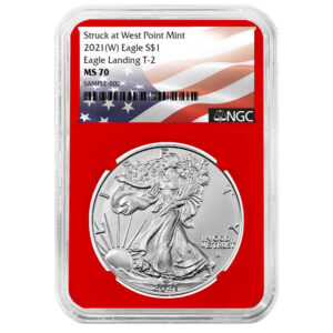 2021 (W) $1 Type 2 American Silver Eagle NGC MS70 Flag Label Red Core