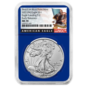 2021 (W) $1 Type 2 American Silver Eagle NGC MS70 ER Black Label Blue Core