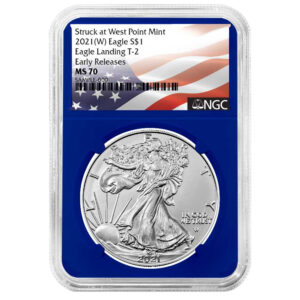 2021 (W) $1 Type 2 American Silver Eagle NGC MS70 ER Flag Label Blue Core