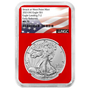 2021 (W) $1 Type 2 American Silver Eagle NGC MS70 ER Flag Label Red Core