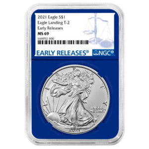 2021 $1 Type 2 American Silver Eagle NGC MS69 ER Blue Label Blue Core