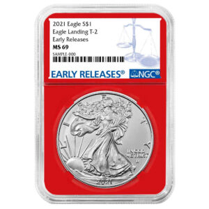 2021 $1 Type 2 American Silver Eagle NGC MS69 ER Blue Label Red Core