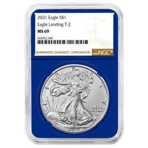 2021 $1 Type 2 American Silver Eagle NGC MS69 Brown Label Blue Core