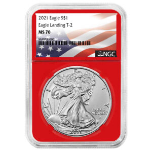 2021 $1 Type 2 American Silver Eagle NGC MS70 Flag Label Red Core