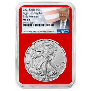 2021 $1 Type 2 American Silver Eagle NGC MS69 ER Trump Label Red Core