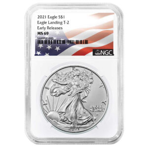2021 $1 Type 2 American Silver Eagle NGC MS69 ER Flag Label