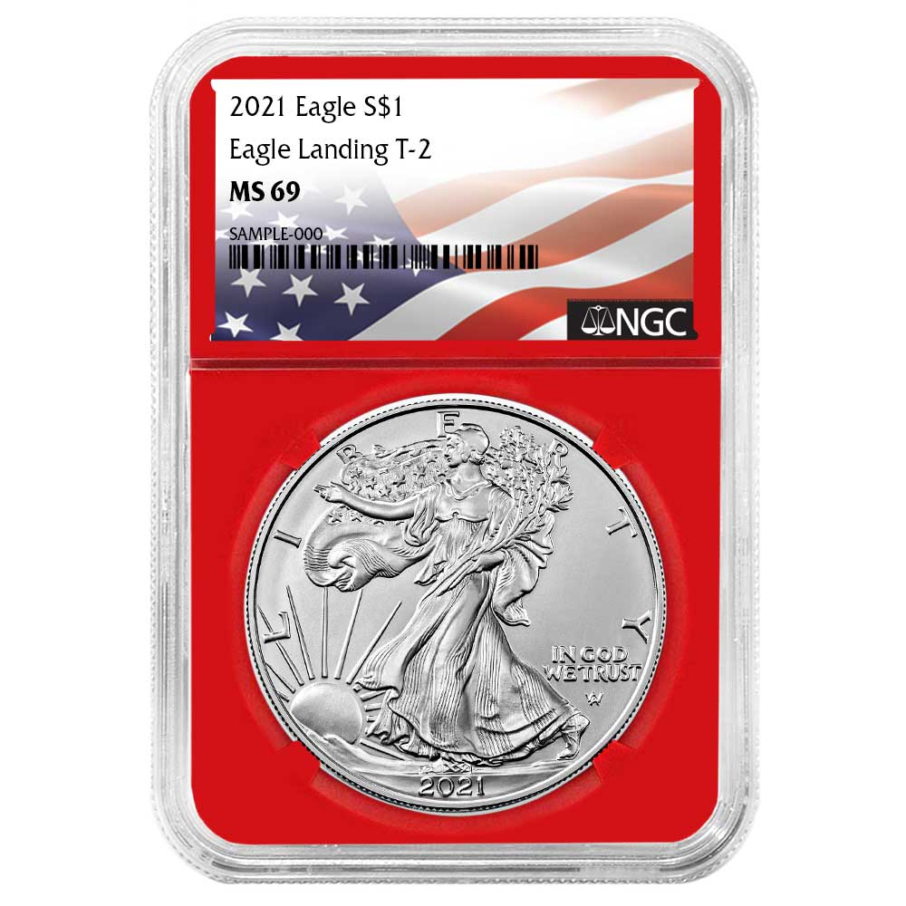 2021 $1 Type 2 American Silver Eagle NGC MS69 Flag Label Red Core
