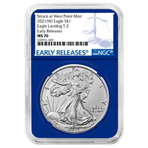 2021 (W) $1 Type 2 American Silver Eagle NGC MS70 ER Blue Label Blue Core