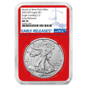 2021 (W) $1 Type 2 American Silver Eagle NGC MS70 ER Blue Label Red Core