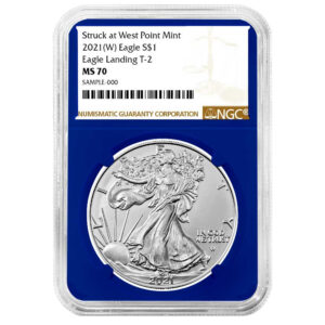 2021 (W) $1 Type 2 American Silver Eagle NGC MS70 Brown Label Blue Core