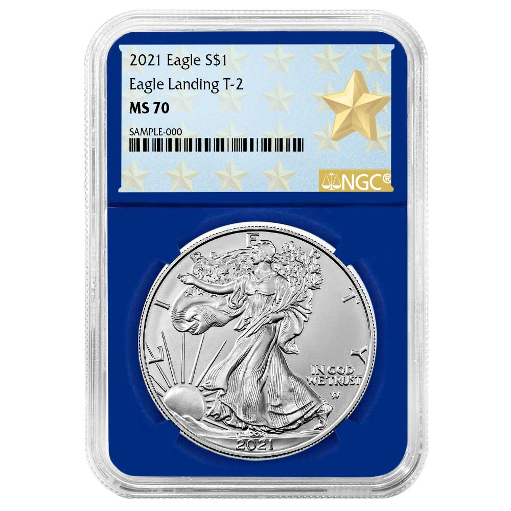 2021 $1 Type 2 American Silver Eagle NGC MS70 West Point Star Blue Core