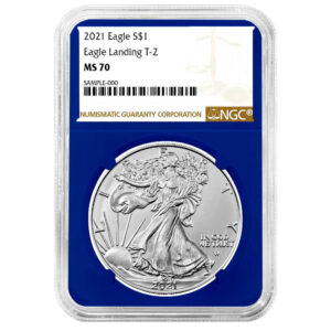 2021 $1 Type 2 American Silver Eagle NGC MS70 Brown Label Blue Core