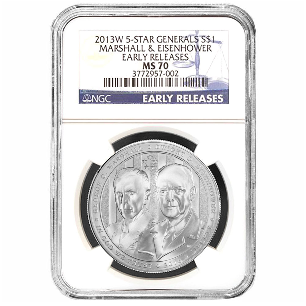 2013-W $1 Silver Five Star General Commemorative NGC MS70 Early Releases - Picture 1 of 2