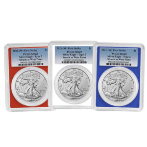 3pc Set - 2021 (W) $1 1-oz T2 American Silver Eagle PCGS MS69 FS Blue Label Red White Blue