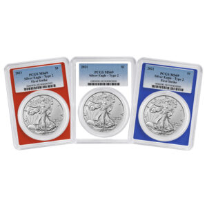 3pc Set - 2021 $1 1-oz T2 American Silver Eagle PCGS MS69 FS Blue Label Red White Blue