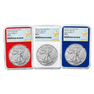 2021 (W) $1 Type 2 American Silver Eagle 3pc Set NGC MS69 West Point Star Label Red White Blue