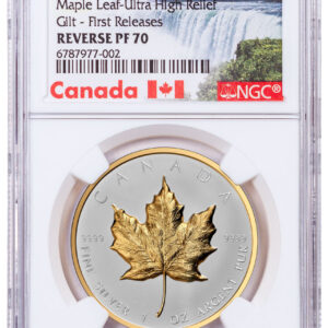 Canada 2023 Ultra High Relief Maple Leaf 1oz Silver Gilt Reverse Proof $20 Coin NGC PF70 FR Exclusive Canada Label