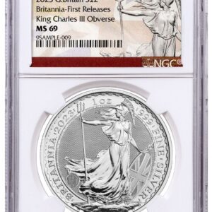 Great Britain 2023 £2 1-oz Silver Britannia King Charles III Obverse NGC MS69 First Releases