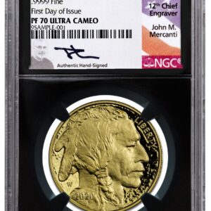 2020-W $50 1 oz Gold Buffalo NGC PF70 UC Mercanti Signed Flag Label BC FDI