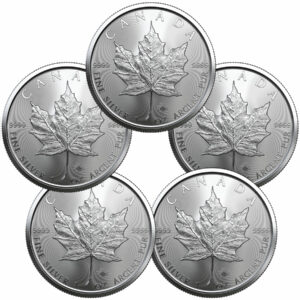 Lot of 5 - Canada 2023 $5 1 oz Silver Maple Leaf Coin GEM BU