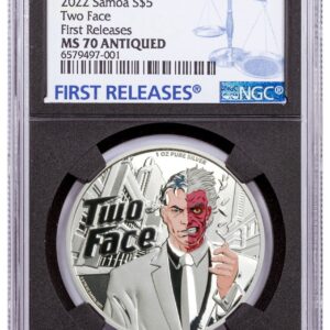 2022 Samoa $5 1oz Silver DC Comics Two-Face HR NGC FR MS70 Black Core w/OGP
