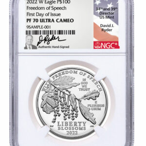 2022-W 1 oz Platinum American Eagle Freedom of Speech Proof $100 Scarce and Unique Coin Division NGC PF70 UC FDI Ryder Signature Label