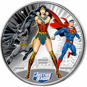 2022 Samoa DC Comics Justice League - Wonder Woman, Batman, Superman 1/2 oz Silver Colorized Prooflike $1 Coin GEM Prooflike with Blister Pack
