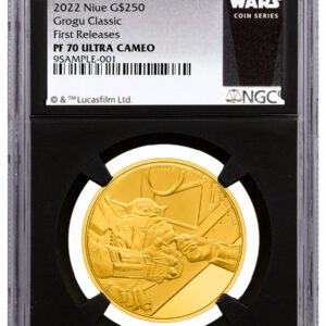 2022 Niue Star Wars: The Mandalorian - Grogu Classic 1 oz Gold Proof $250 Coin NGC PF70 FR Black Core Holder Star Wars Exclusive Label