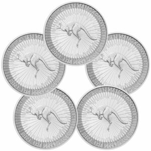 Lot of 5 - 2021-P Australia Silver Kangaroo 1 oz Silver $1 Coins GEM BU