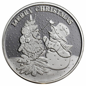 SilverTowne Mint Merry Christmas Snowman 1 oz Silver Round GEM BU