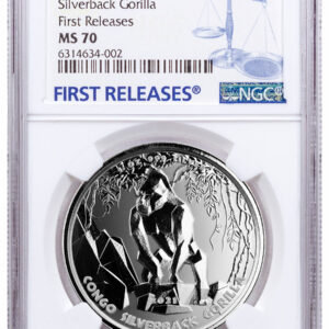 2021 Congo 1 oz Silver Silverback Gorilla Fr.500 Coin NGC MS70 FR
