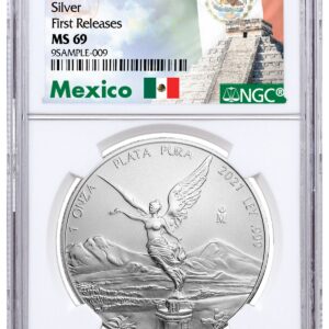 2021-Mo Mexico 1 oz Silver Libertad Onza Coin NGC MS69 FR Exclusive Mexico Label