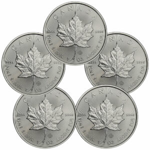 Lot of 5 - 2021 Canada 1 oz Silver Maple Leaf $5 Coins GEM BU