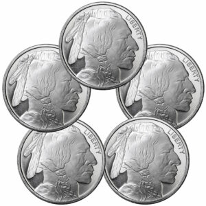 Lot of 5 - SilverTowne Mint 1 oz Silver Buffalo Round GEM BU