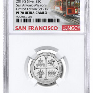 2019-S San Antonio Missions Historical Park from Limited Edition Silver Proof Set Proof America the Beautiful Quarter NGC PF70 UC FR Trolley Label
